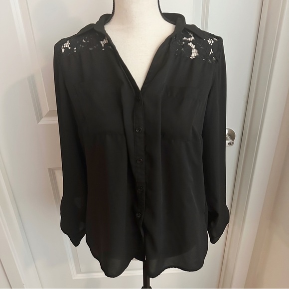 Roz&Ali Lace Black Llng Sleeve Button Up Blouse - Picture 2 of 7